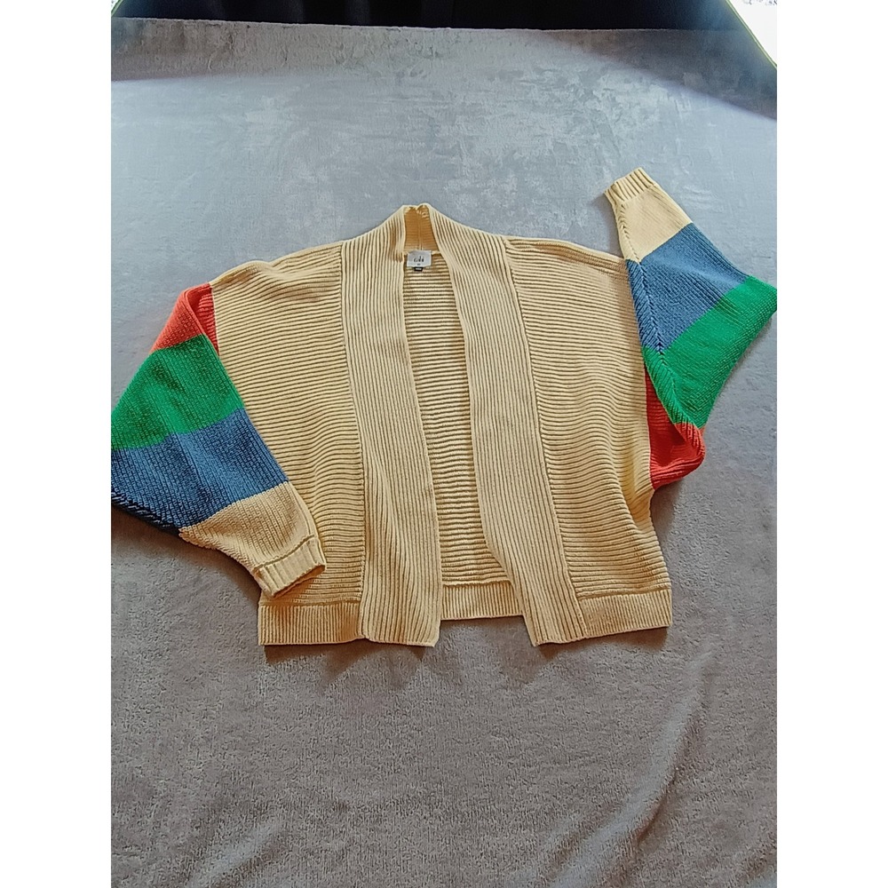 Cabi Women Cardigan 5630 Yellow XS Colorblock Sleeve Open Front‎ Ribbed